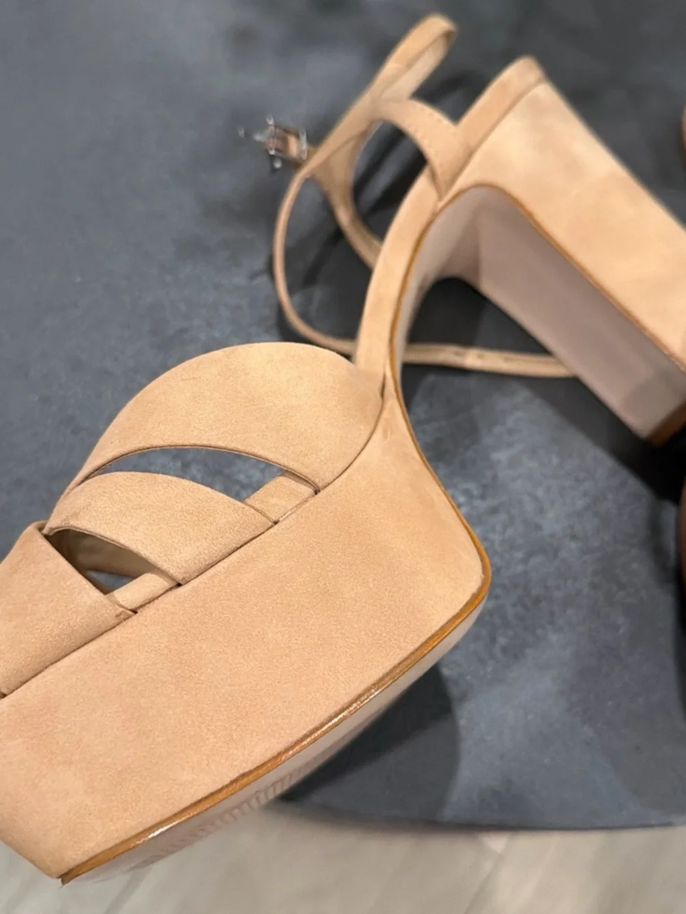 SCHUTZ Tan Suede Platform Block Heel Sandals with Ankle Strap